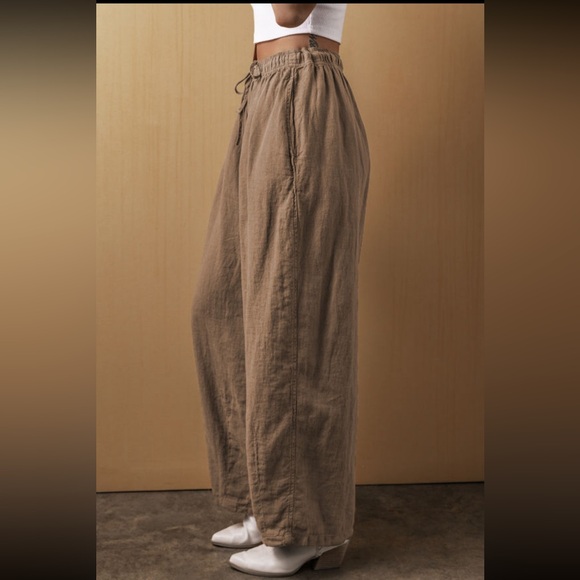 Tara- desert palm cotton linen drawstring pants - Picture 3 of 5